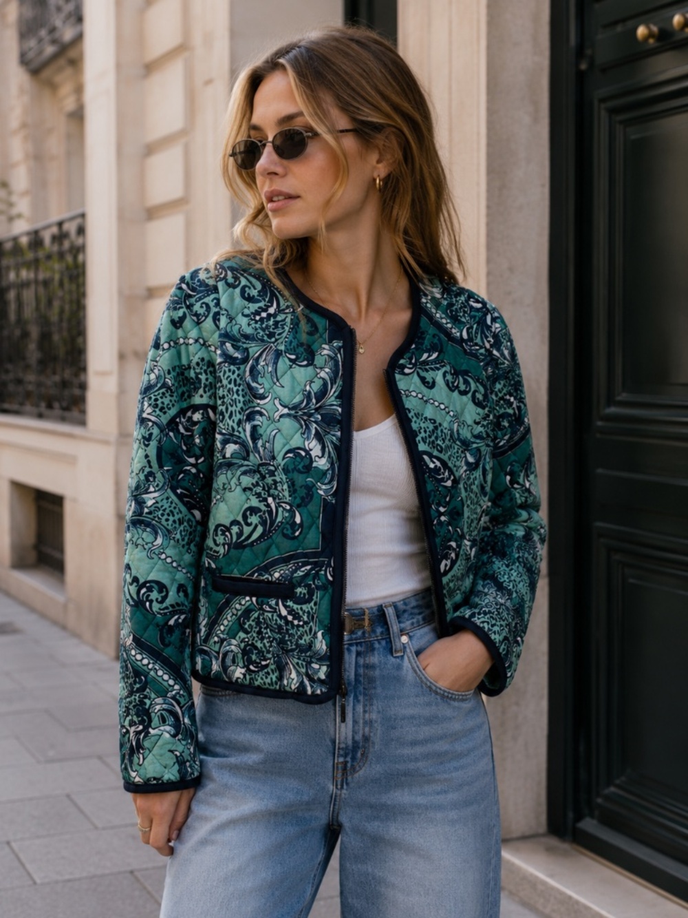 Olsen Europe Blue Quilted Paisley Jacket